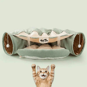 Collapsible Shell-Shaped Cat Tunnel Bed – All-Season Use, Soft & Comfortable, Foldable for Easy Storage - PawBayPets