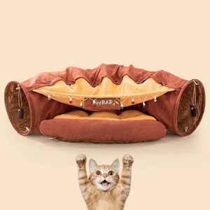 Collapsible Shell-Shaped Cat Tunnel Bed – All-Season Use, Soft & Comfortable, Foldable for Easy Storage - PawBayPets
