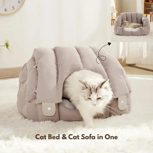 Convertible Cat Bed – 2-in-1 Arch Cave & Sofa for Cats and Small Dogs, Winter Warm House PawBayPets