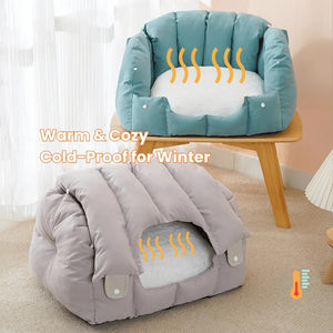 Convertible Cat Bed – 2-in-1 Arch Cave & Sofa for Cats and Small Dogs, Winter Warm House PawBayPets
