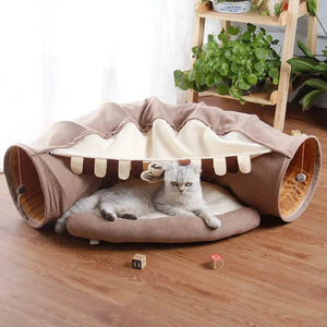 Collapsible Shell-Shaped Cat Tunnel Bed – All-Season Use, Soft & Comfortable, Foldable for Easy Storage - PawBayPets