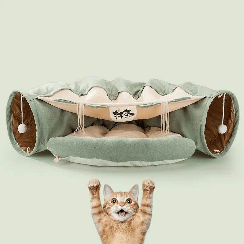 Collapsible Shell-Shaped Cat Tunnel Bed – All-Season Use, Soft & Comfortable, Foldable for Easy Storage - PawBayPets