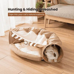 Collapsible Shell-Shaped Cat Tunnel Bed – All-Season Use, Soft & Comfortable, Foldable for Easy Storage - PawBayPets