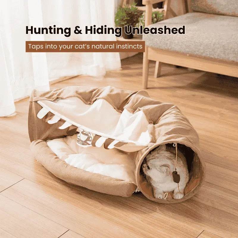 Collapsible Shell-Shaped Cat Tunnel Bed – All-Season Use, Soft & Comfortable, Foldable for Easy Storage - PawBayPets