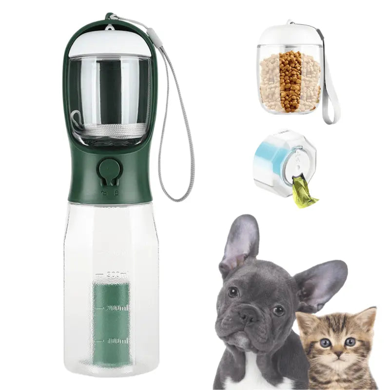 3-in-1 Dog Water Bottle with Food Storage & Poop Bag Dispenser | Leakproof Travel Design PawBayPets