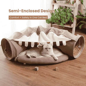 Collapsible Shell-Shaped Cat Tunnel Bed – All-Season Use, Soft & Comfortable, Foldable for Easy Storage - PawBayPets
