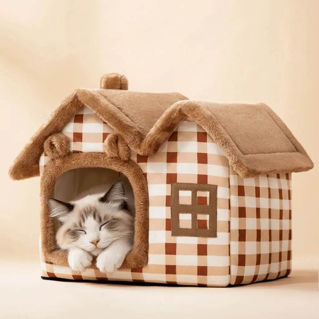 Winter Warm Cat House – Cozy Pet Bed for Cats and Small Dogs, Soft Indoor Heated Style - PawBayPets