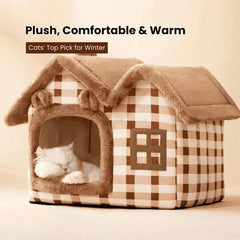 Winter Warm Cat House – Cozy Pet Bed for Cats and Small Dogs, Soft Indoor Heated Style - PawBayPets