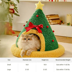 Christmas Tree Shaped Pet Cave – Cozy Winter Cat Bed & Enclosed Cat House - PawBayPets