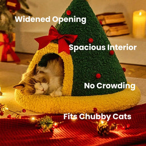 Christmas Tree Shaped Pet Cave – Cozy Winter Cat Bed & Enclosed Cat House PawBayPets