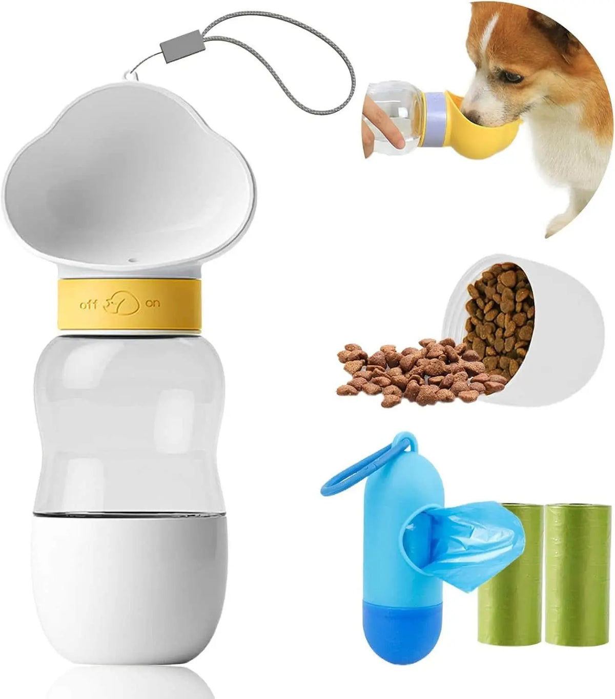 Outdoor Portable Multifunctional Cloud-Shaped Travel Cup for Cats & Dogs with Water and Food Compartments & Poop Bags - PawBayPets