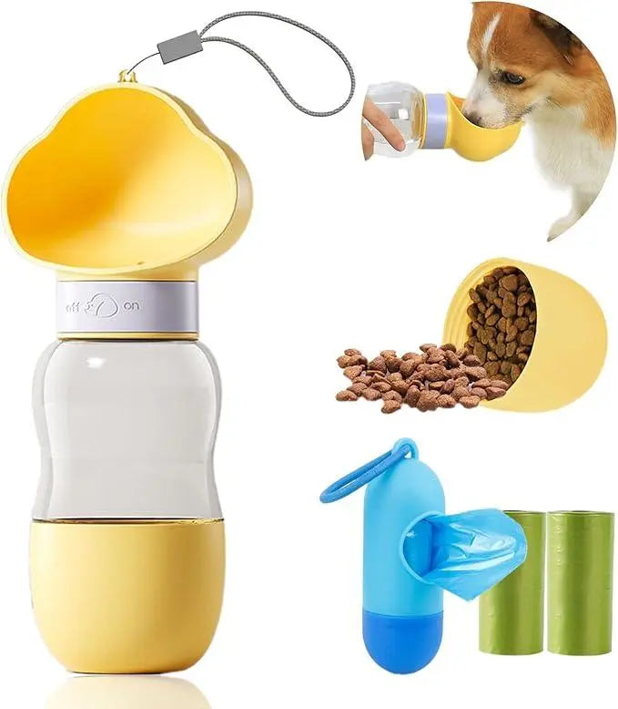 Outdoor Portable Multifunctional Cloud-Shaped Travel Cup for Cats & Dogs with Water and Food Compartments & Poop Bags - PawBayPets