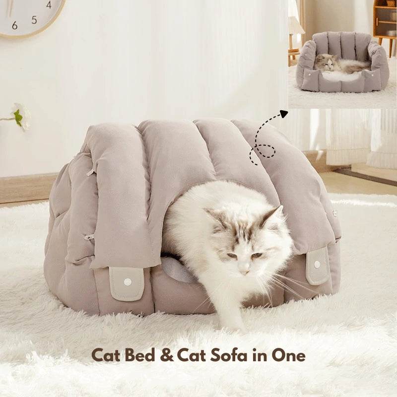Convertible Cat Bed – 2-in-1 Arch Cave & Sofa for Cats and Small Dogs, Winter Warm House - PawBayPets
