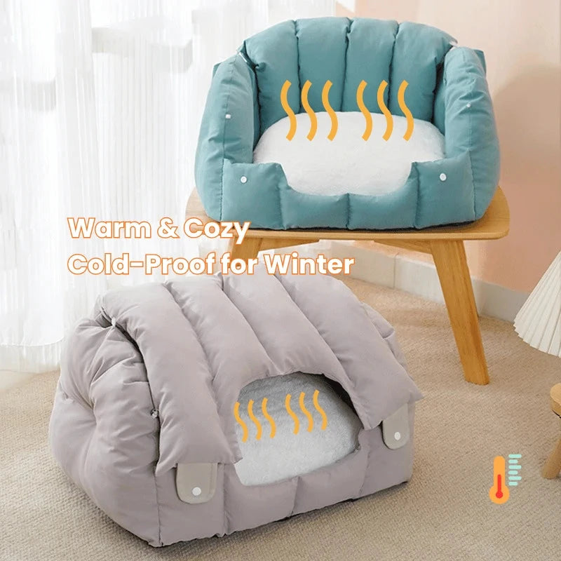 Convertible Cat Bed – 2-in-1 Arch Cave & Sofa for Cats and Small Dogs, Winter Warm House PawBayPets