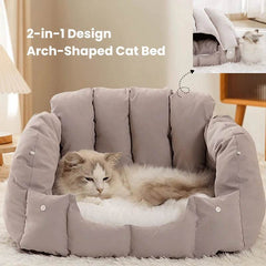 Convertible Cat Bed – 2-in-1 Arch Cave & Sofa for Cats and Small Dogs, Winter Warm House - PawBayPets