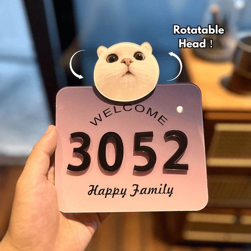Custom Pet Portrait Door Sign™ – Personalized Acrylic House Number Plate, Nail-Free Installation - PawBayPets