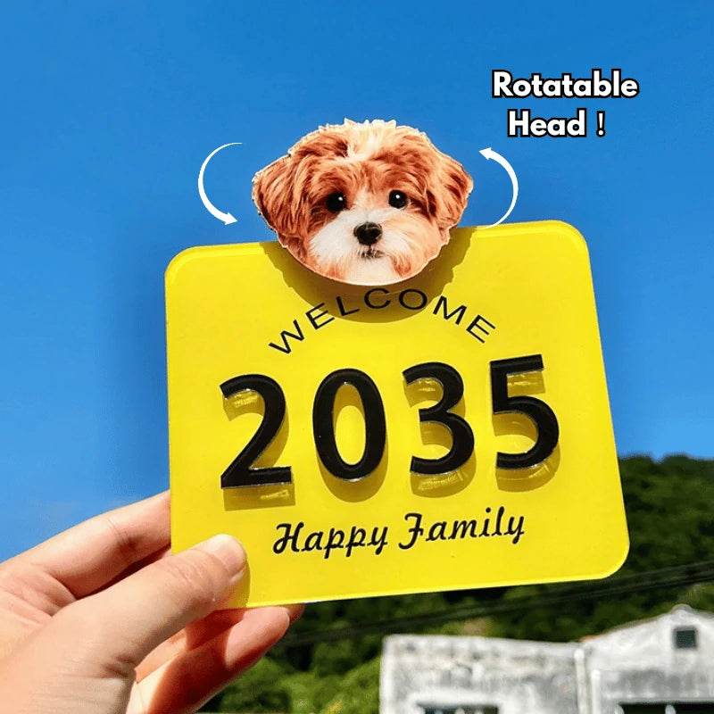 Custom Pet Portrait Door Sign™ – Personalized Acrylic House Number Plate, Nail-Free Installation - PawBayPets