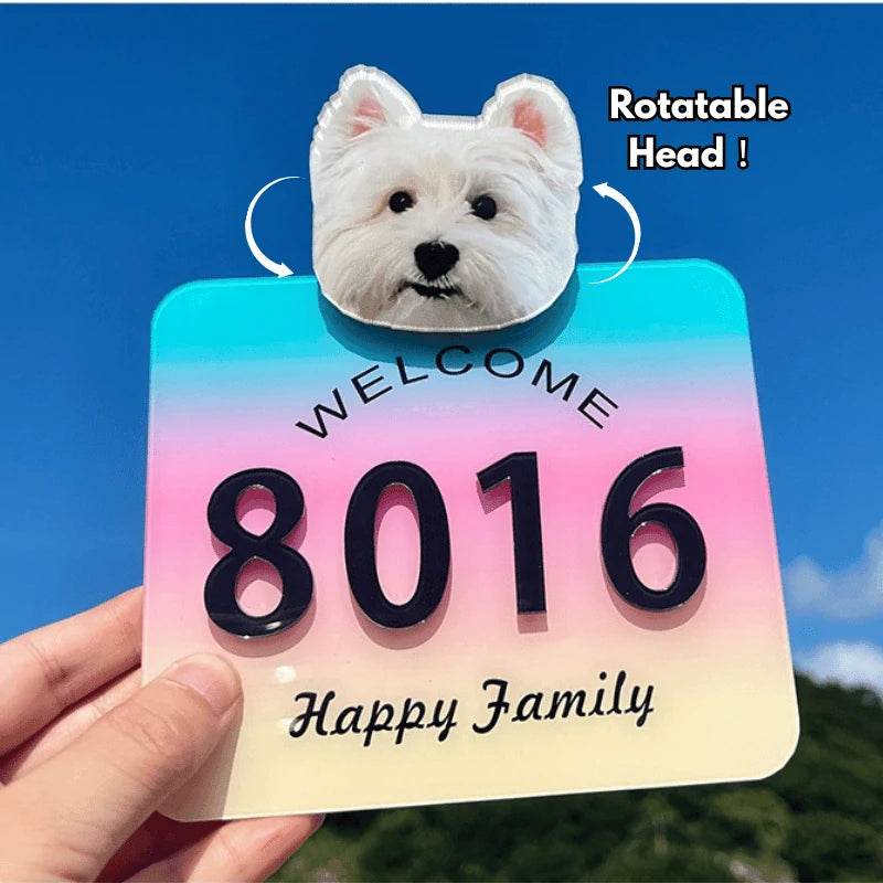 Custom Pet Portrait Door Sign™ – Personalized Acrylic House Number Plate, Nail-Free Installation - PawBayPets