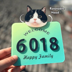 Custom Pet Portrait Door Sign™ – Personalized Acrylic House Number Plate, Nail-Free Installation - PawBayPets