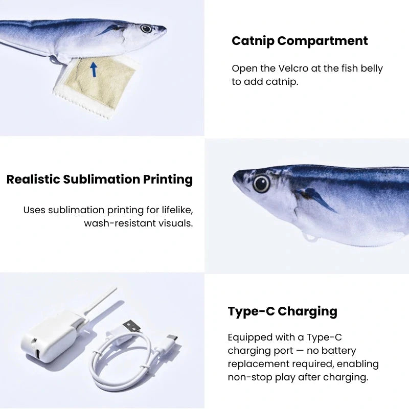 Flopping Fish Cat Toy – Interactive Electric Jumping Fish with Catnip, Rechargeable Self-Play Toy for Cats PawBayPets