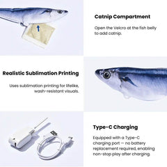 Flopping Fish Cat Toy – Interactive Electric Jumping Fish with Catnip, Rechargeable Self-Play Toy for Cats - PawBayPets