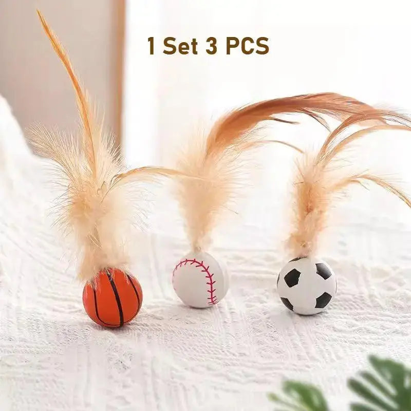 Interactive Feather Ball Toy Set Designed for Cats - PawBayPets