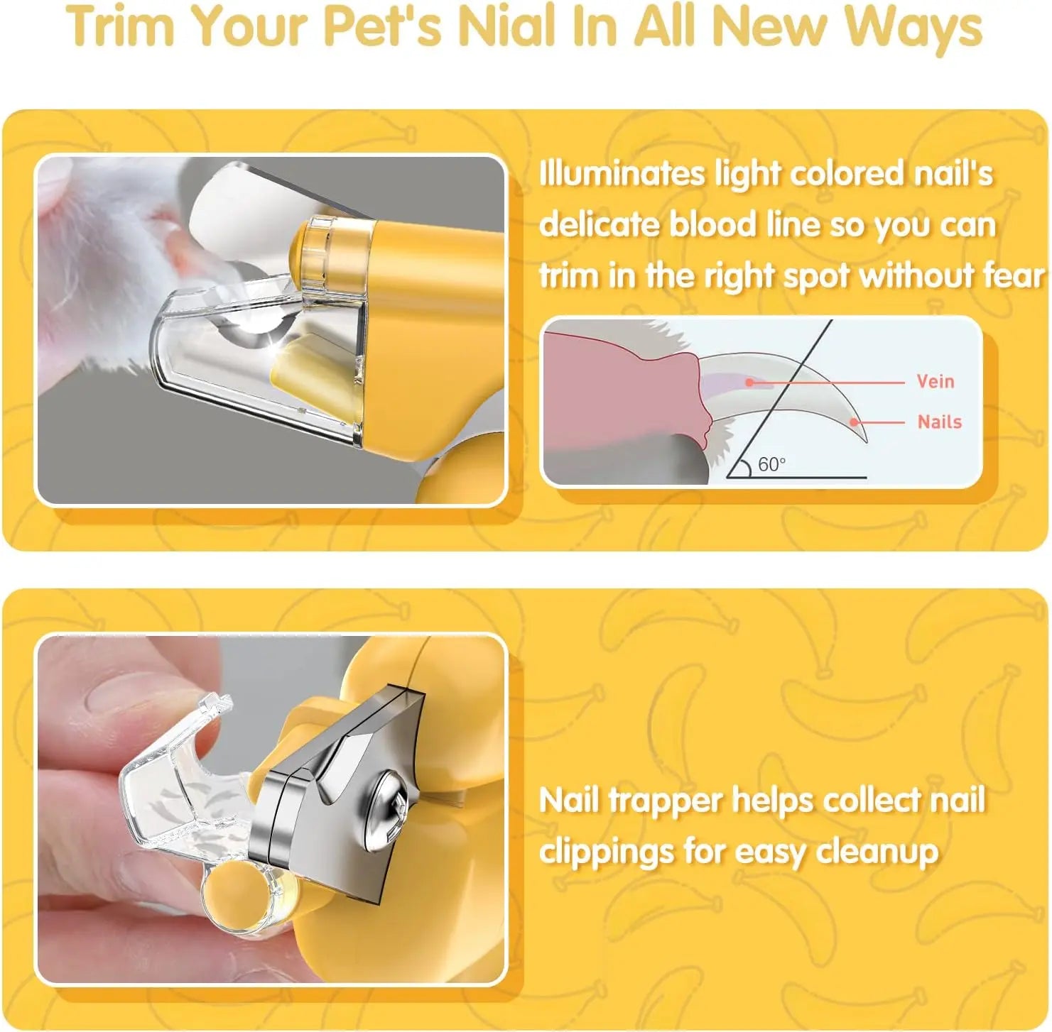 LED Pet Nail Clipper with Blood Line Detection & Banana Grip PawBayPets