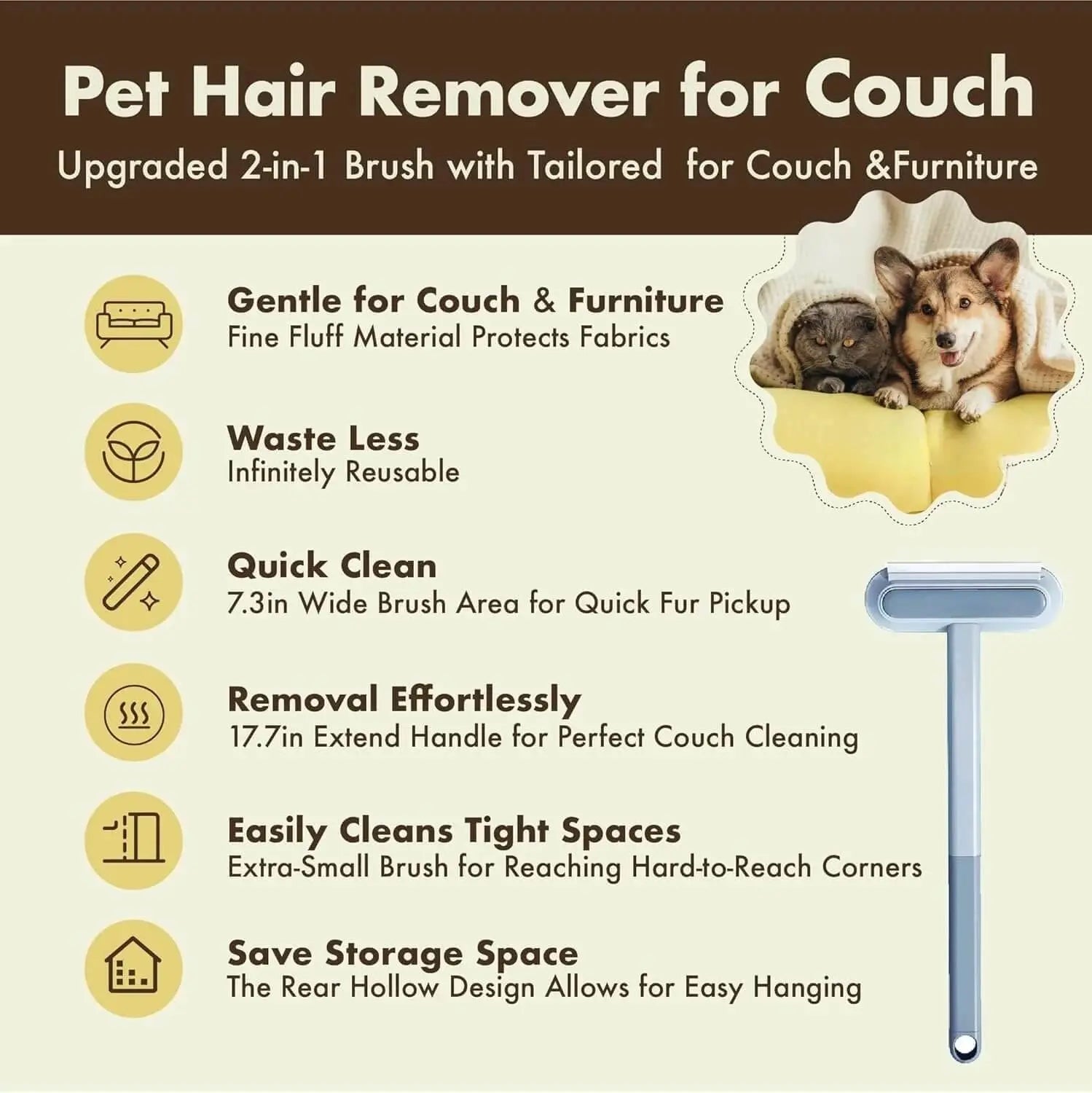 Multi-Function Pet Hair Remover Brush - Washable & Space-Saving Design - PawBayPets