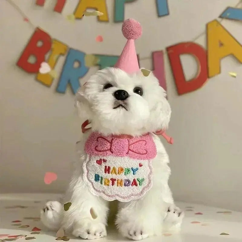 Pet Birthday Accessories Set - Adorable, Adjustable for Cats & Dogs: Party Hat, Bandana and Drool Scarf - PawBayPets