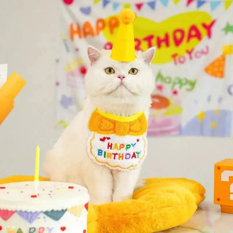 Pet Birthday Accessories Set - Adorable, Adjustable for Cats & Dogs: Party Hat, Bandana and Drool Scarf - PawBayPets