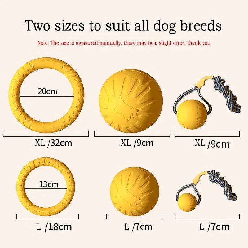 Pet Dog Interactive Toy Set - 4 Pieces, EVA Material, Anti-bite & Floating (Frisbee + Pull Ring) - PawBayPets