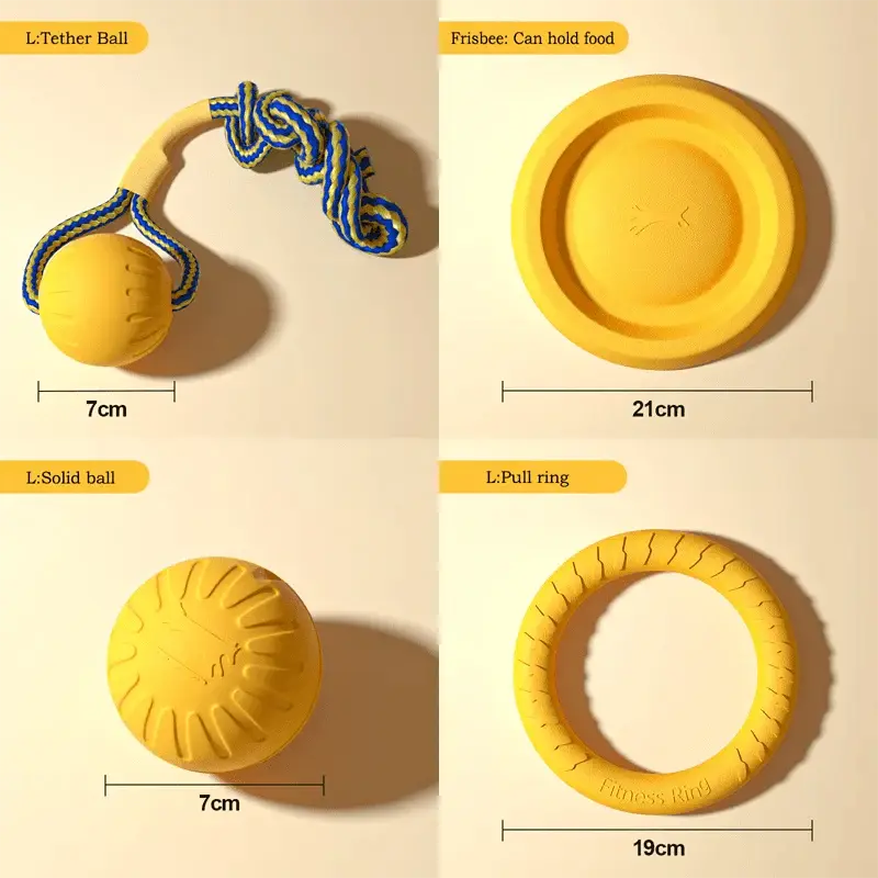 Pet Dog Interactive Toy Set - 4 Pieces, EVA Material, Anti-bite & Floating (Frisbee + Pull Ring) - PawBayPets