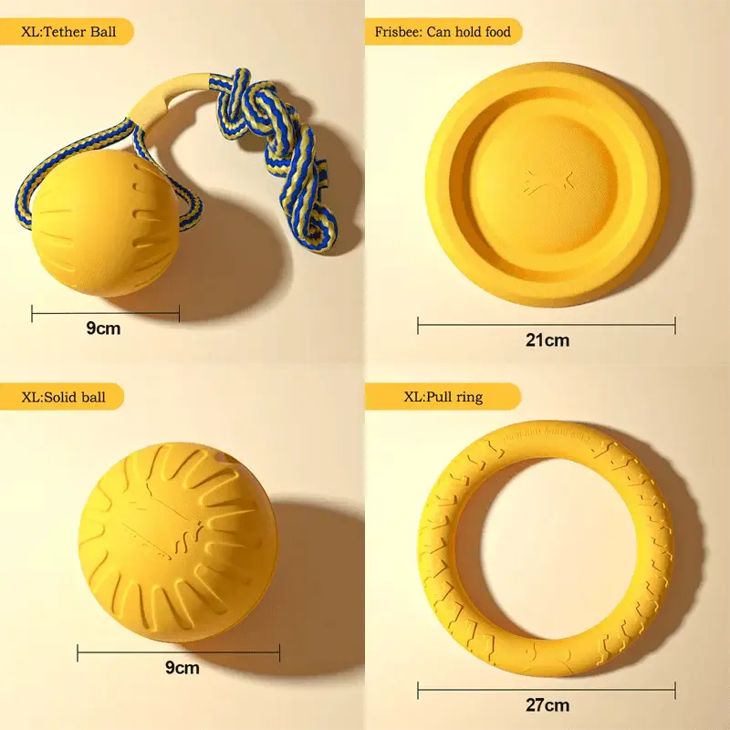 Pet Dog Interactive Toy Set - 4 Pieces, EVA Material, Anti-bite & Floating (Frisbee + Pull Ring) - PawBayPets