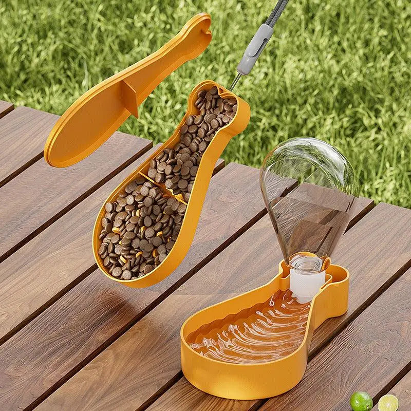 Outdoor Portable Multi-functional Pet Water Bottle & Slow Feeder Dishes in Chicken Leg Shape - Orange - PawBayPets