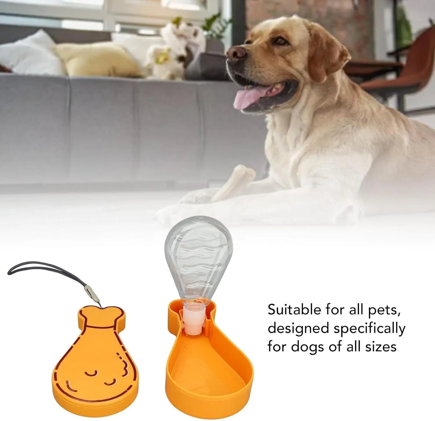 Outdoor Portable Multi-functional Pet Water Bottle & Slow Feeder Dishes in Chicken Leg Shape - Orange - PawBayPets