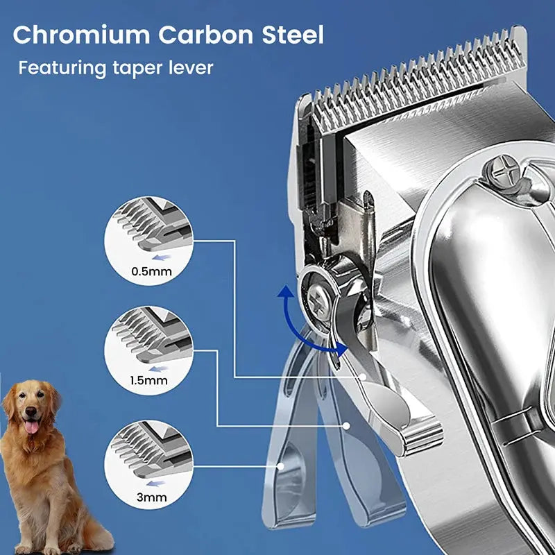 Professional All-Metal Low Noise Pet Clipper - 3H Runtime & Carbon Steel Blade PawBayPets