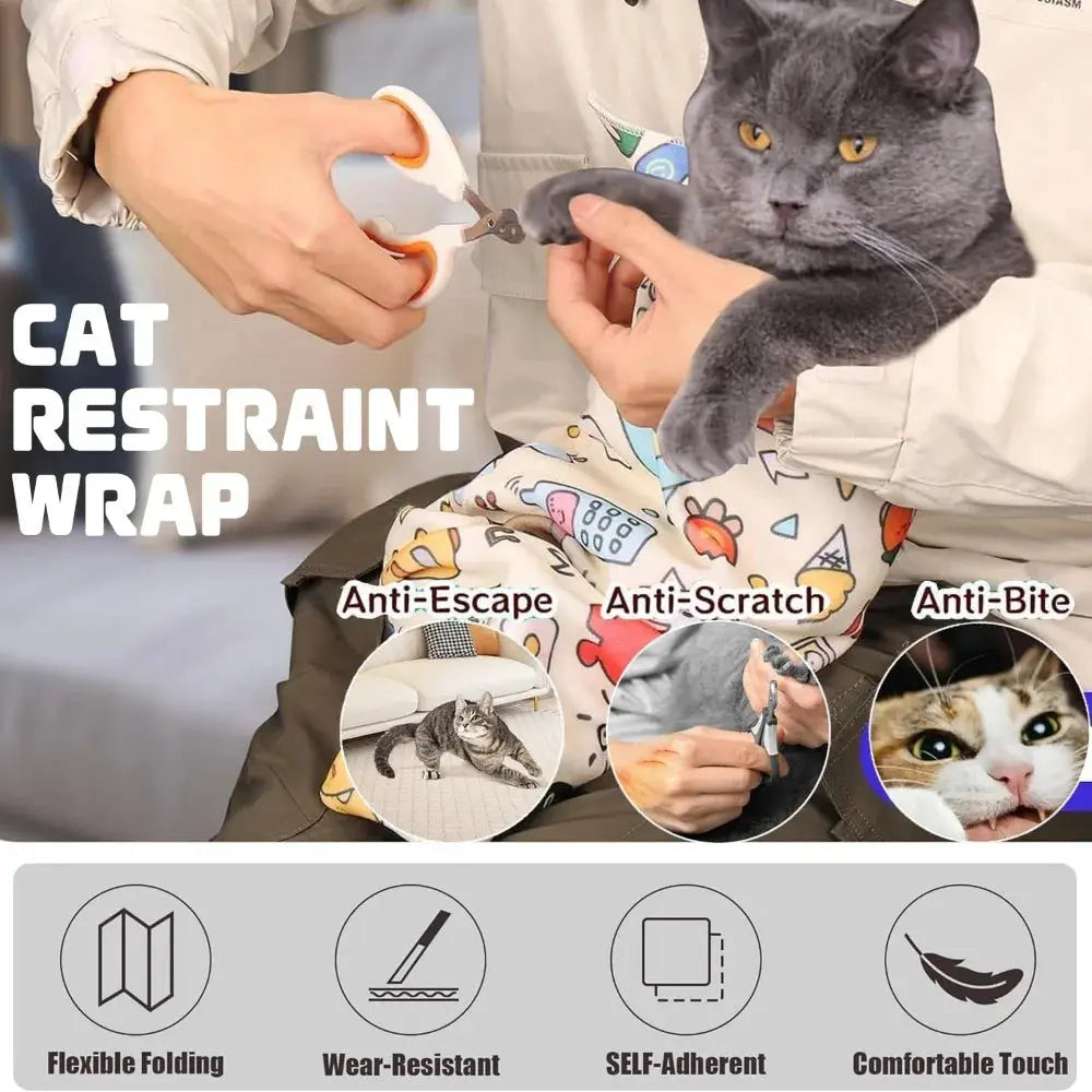 Self-Adherent Cat Restraint Wrap - Anti-Bite & Scratch Control PawBayPets