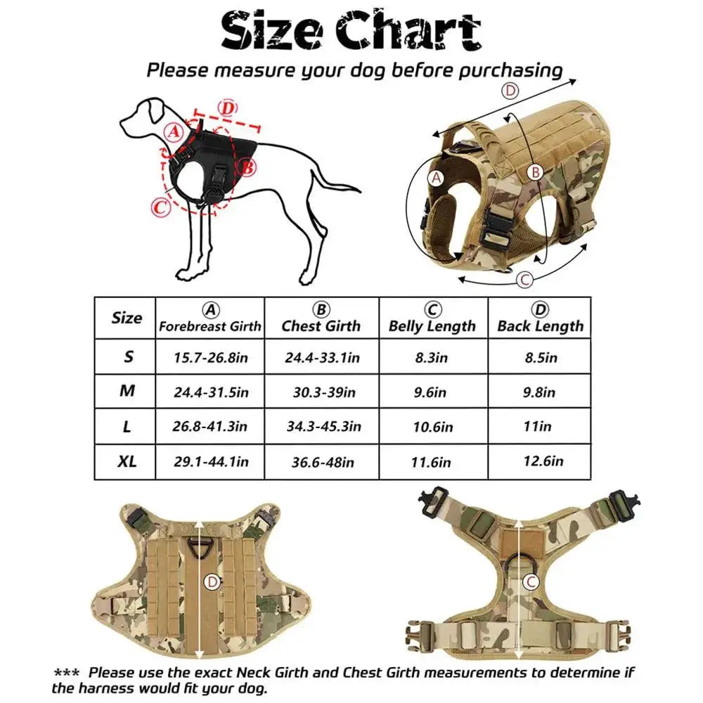 Military Tactical Dog Harness Set - 1000D Nylon No-Pull Vest w/Leash & Collar - PawBayPets