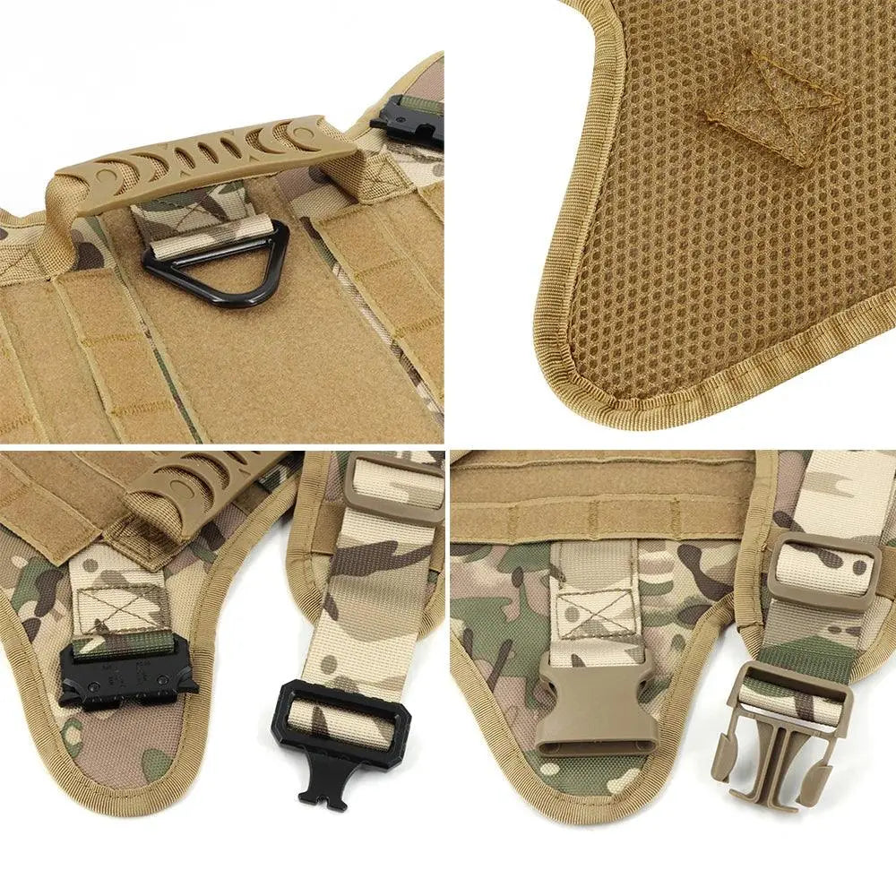Military Tactical Dog Harness Set - 1000D Nylon No-Pull Vest w/Leash & Collar - PawBayPets