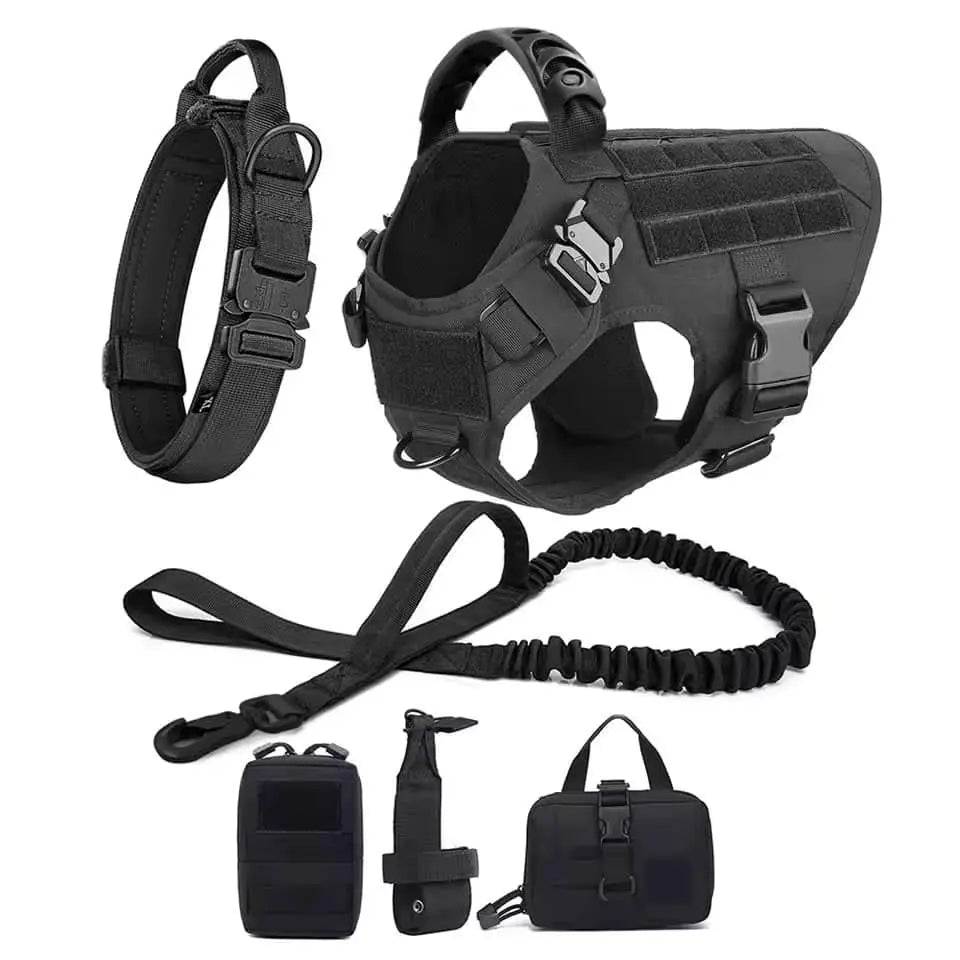 Military Tactical Dog Harness Set - 1000D Nylon No-Pull Vest w/Leash & Collar - PawBayPets
