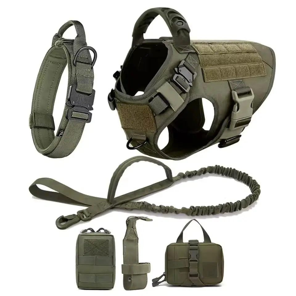Military Tactical Dog Harness Set - 1000D Nylon No-Pull Vest w/Leash & Collar - PawBayPets