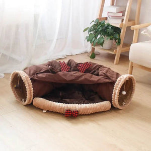 Collapsible Shell-Shaped Cat Tunnel Bed – All-Season Use, Soft & Comfortable, Foldable for Easy Storage - PawBayPets