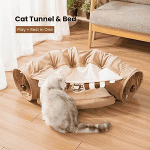 Collapsible Shell-Shaped Cat Tunnel Bed – All-Season Use, Soft & Comfortable, Foldable for Easy Storage - PawBayPets