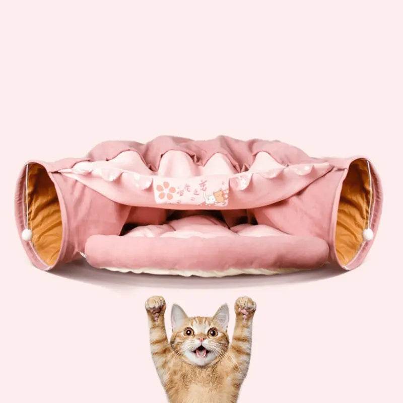 Collapsible Shell-Shaped Cat Tunnel Bed – All-Season Use, Soft & Comfortable, Foldable for Easy Storage - PawBayPets